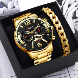 Relógio Masculino Luxo Cronógrafo Relógio De Quartzo Relógio Masculino De Negócios Dourado Esportivo De Aço Inoxidável