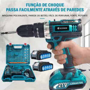 Furadeira Parafusadeira 3/8" bateria 21V com maleta e acessórios/ECOSEN