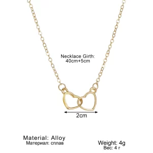 Colar de Coração Duplo de Ouro e Prata para Senhoras, Presente de Dia dos Namorados