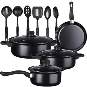 Conjunto Jogo Panelas Indução Antiaderente Tampa De Vidro 13 Peças TOP